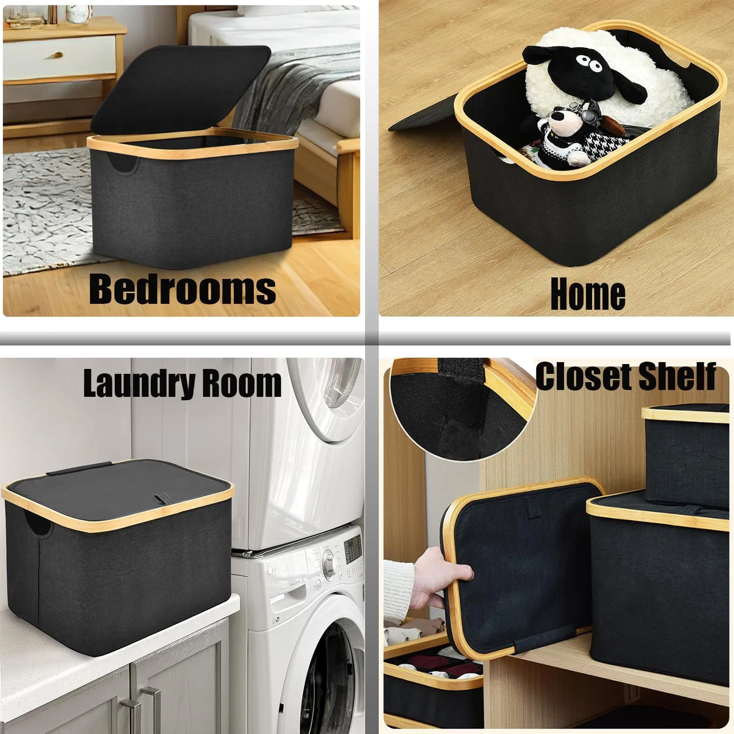 Bamboo Home Minimalist Suitable for Clothing, Stationery, Miscellaneous Items, Covered Storage Basket