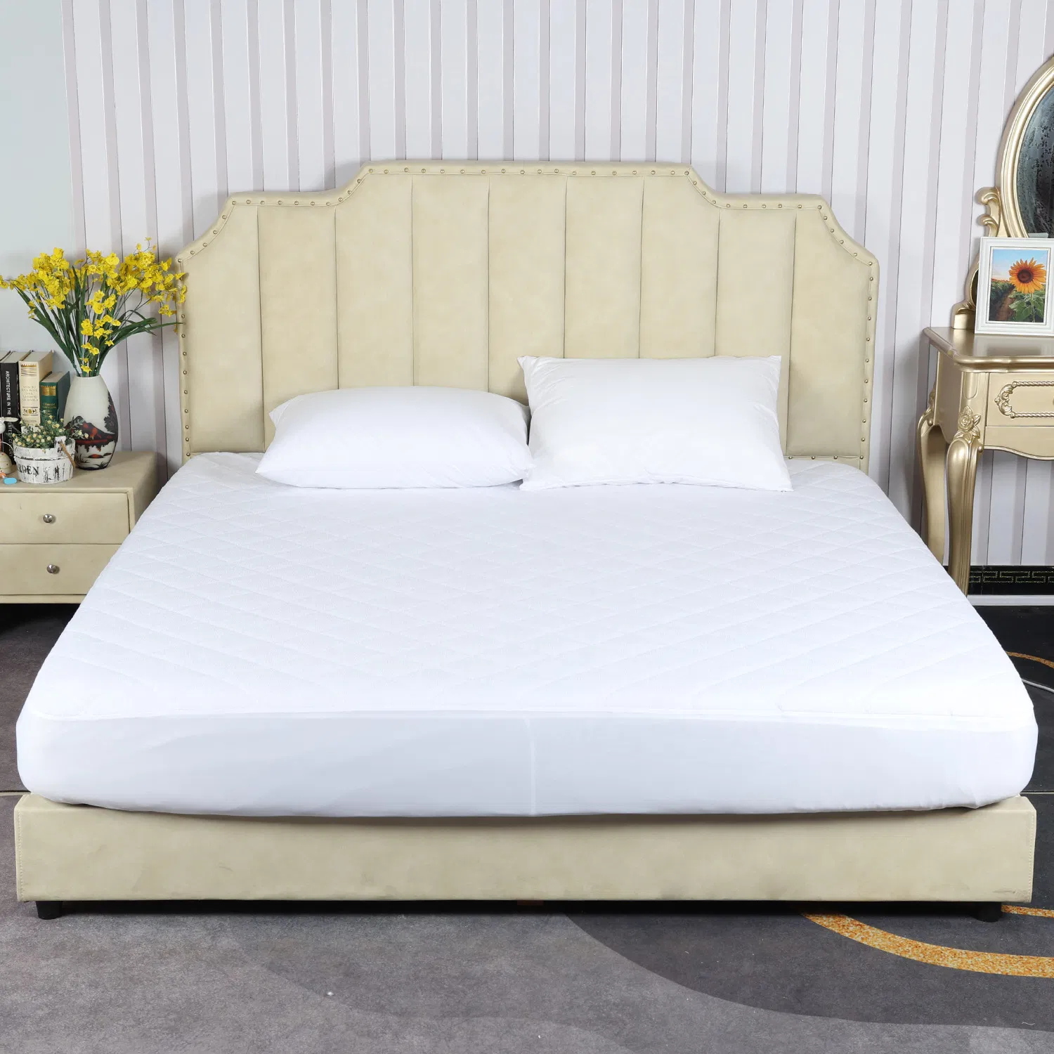 Waterproof Twin Size Quilted Mattress Protector Machine Washable Cotton Mattress Cover for Bed
