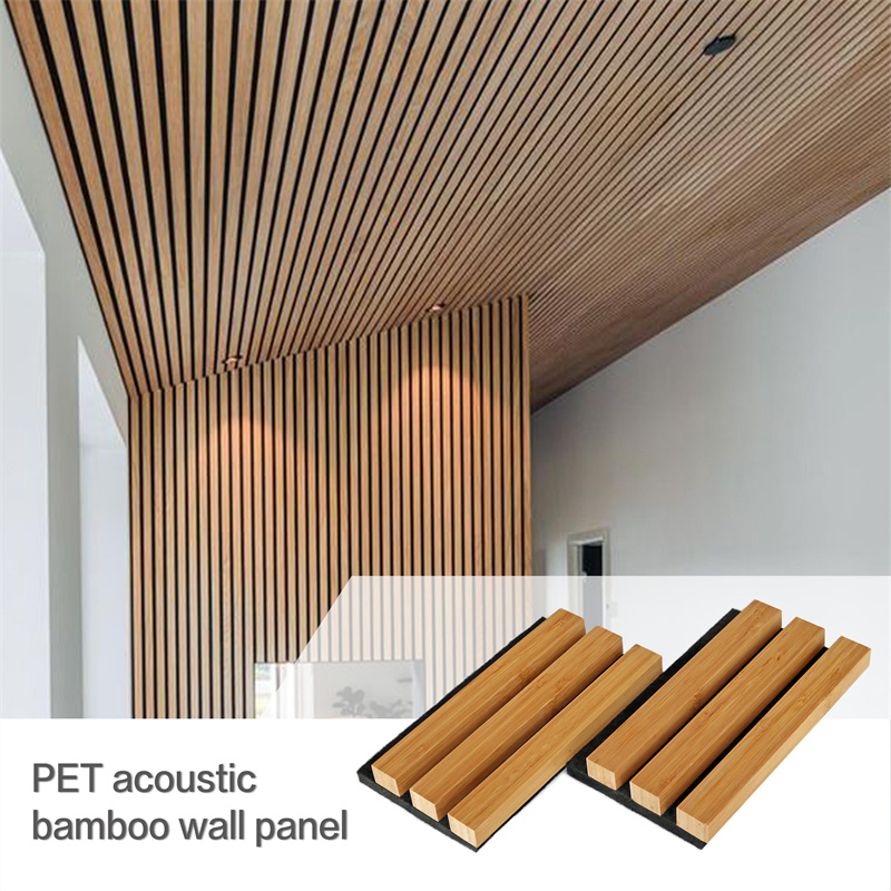 Akupanel Pet Acoustic Bamboo Ceiling Panel Polyester Acoustic Bamboo Slat Wall Panel