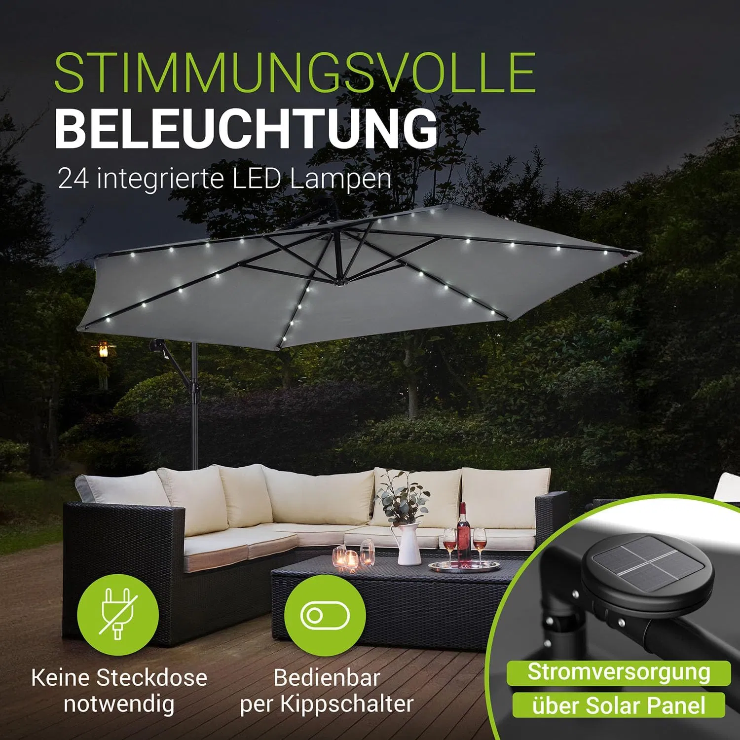 High Quality Luxury Restaurant Sunshade Garden Parasol with and Without LED Lighting