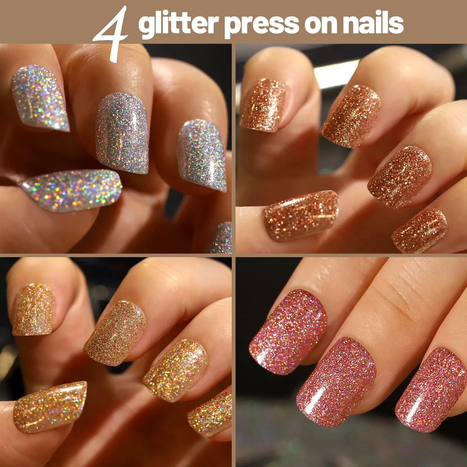 Press on Matte Acrylic Fake Nails, Glitter Press on False Nails
