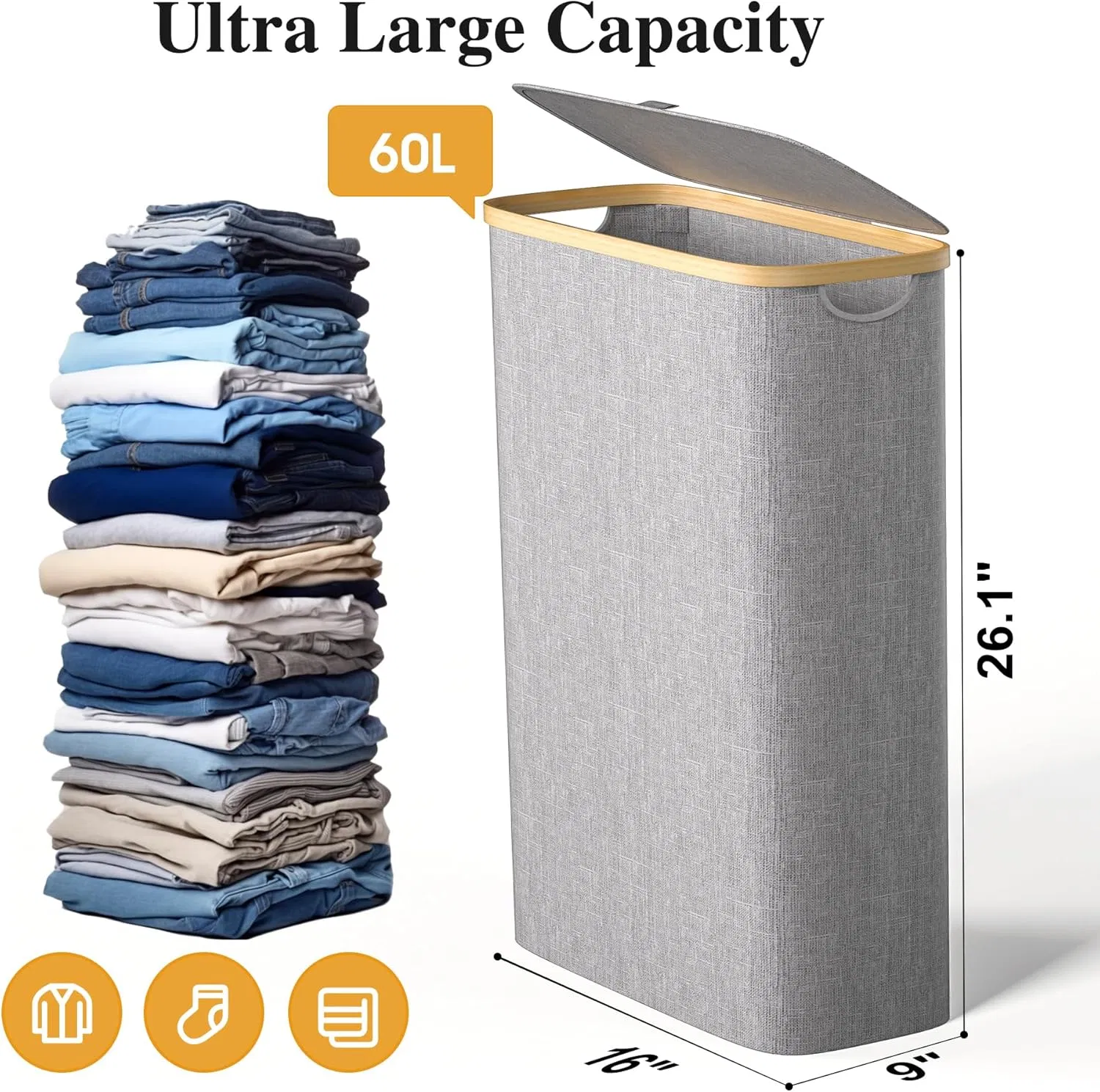 Bamboo Household Bedroom Laundry Room Laundry Basket with Lid and Inner Bag for Clothes and Miscellaneous Items