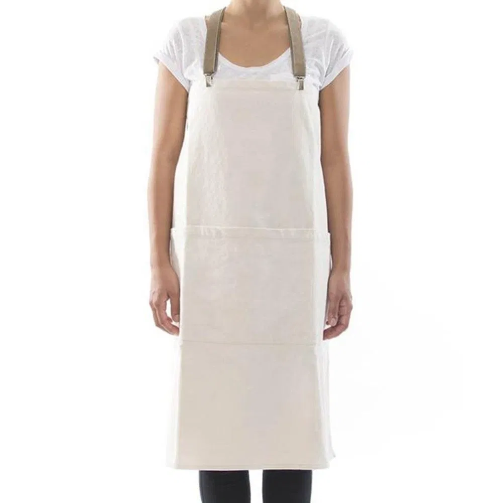 Fashion Custom Cotton Linen Kitchen Server Bib Cooking Embroidery Khaki Chef Apron