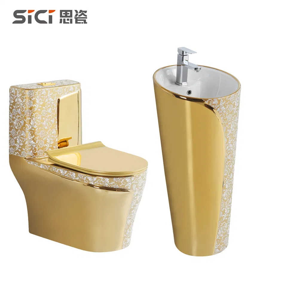 Sanitary Ware Luxury Design Bathroom One Piece Toilet Siphoinc Flushing Golden Toilet