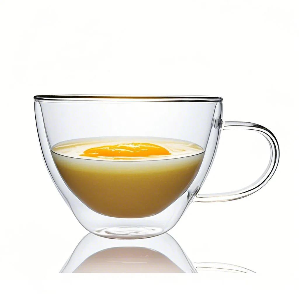 Wholesale Customized Clear Transparent Hand Made Heat Resistant Borosilicate Glass Double Wall Glass Bowl with Handle for Soup Glass Container