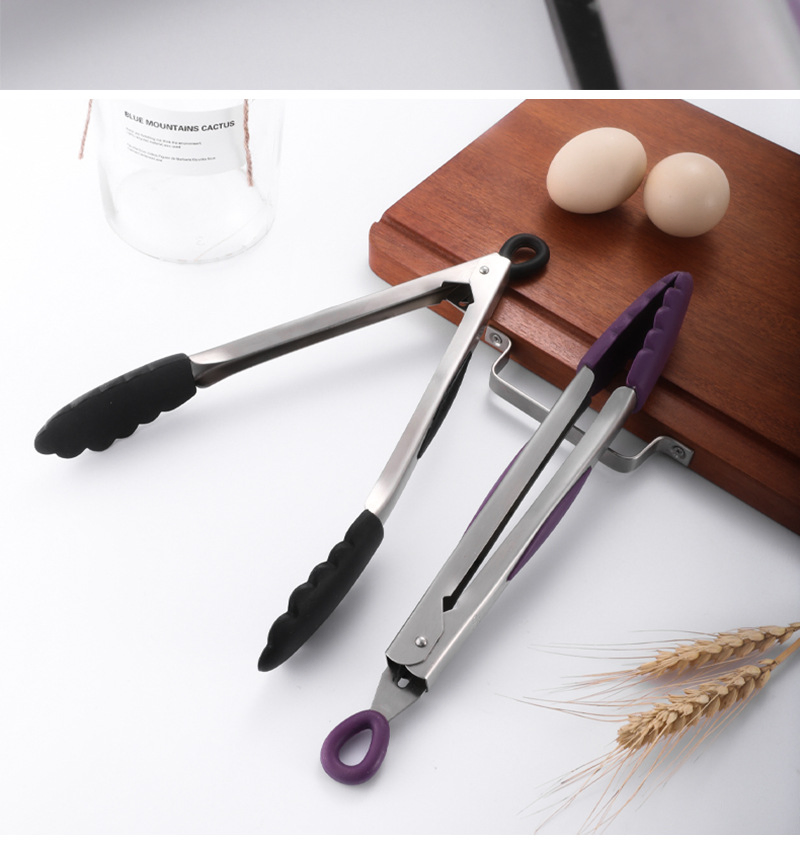 High Heat-Resistant Stainless Steel Kitchen Tongs with Silicone Tips, Kitchen Accessories