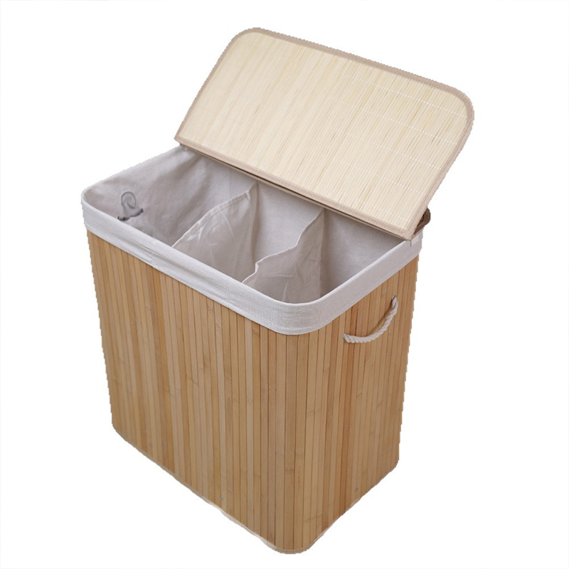 White 3 Section 150L Laundry Basket Gift Fabric Clothing Bamboo Storage Basket with Handles