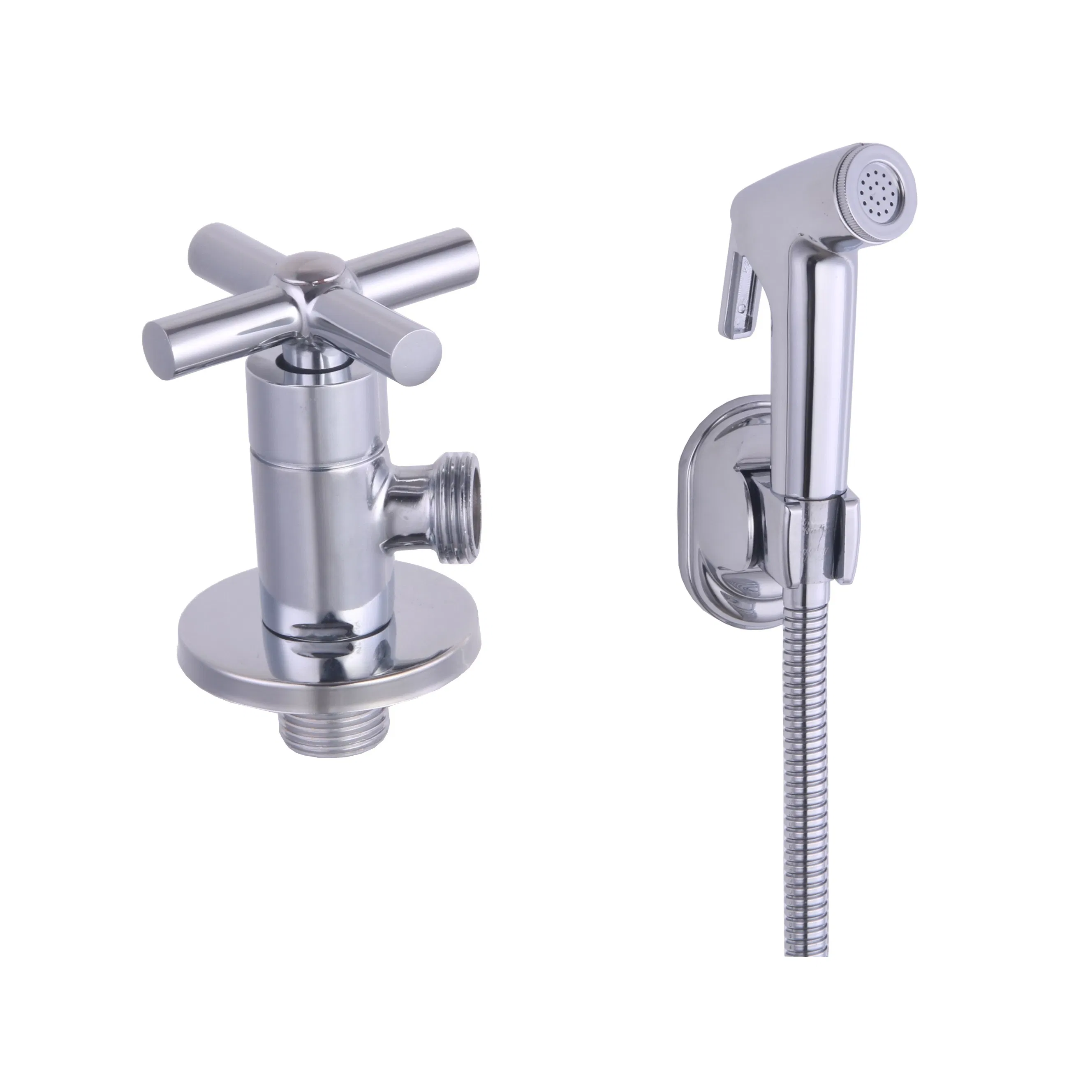Hand Held Brass Chrome-Plated Bidet Shower Water Sprayer Toilet Angle Valve with Shower Sets