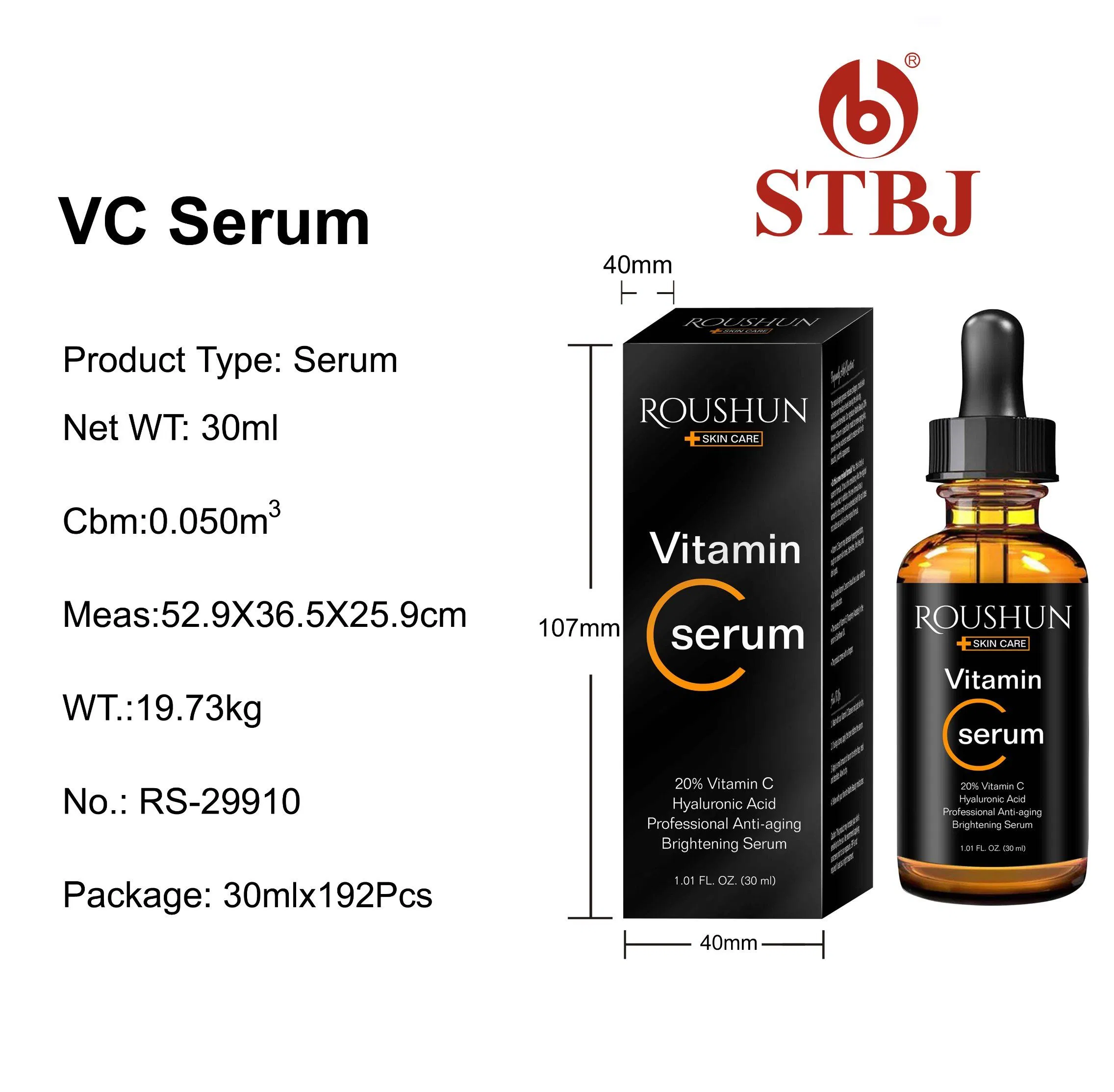 Roushun 20% Vitamin C & Hyaluronic Acid Face Serum - Professional Anti-Aging Brightening Serum for Dull Skin, Radiant Glow Boost