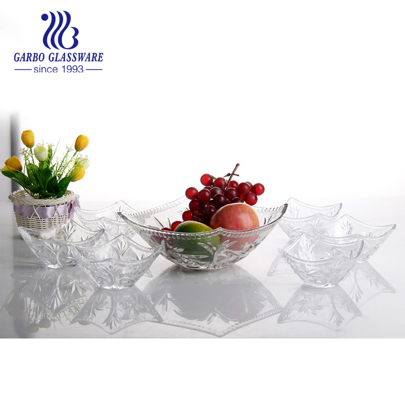 7PCS Colored Glass Salad Bowl Set with Lily Flower Glass Fruit Bowls Set for India Market