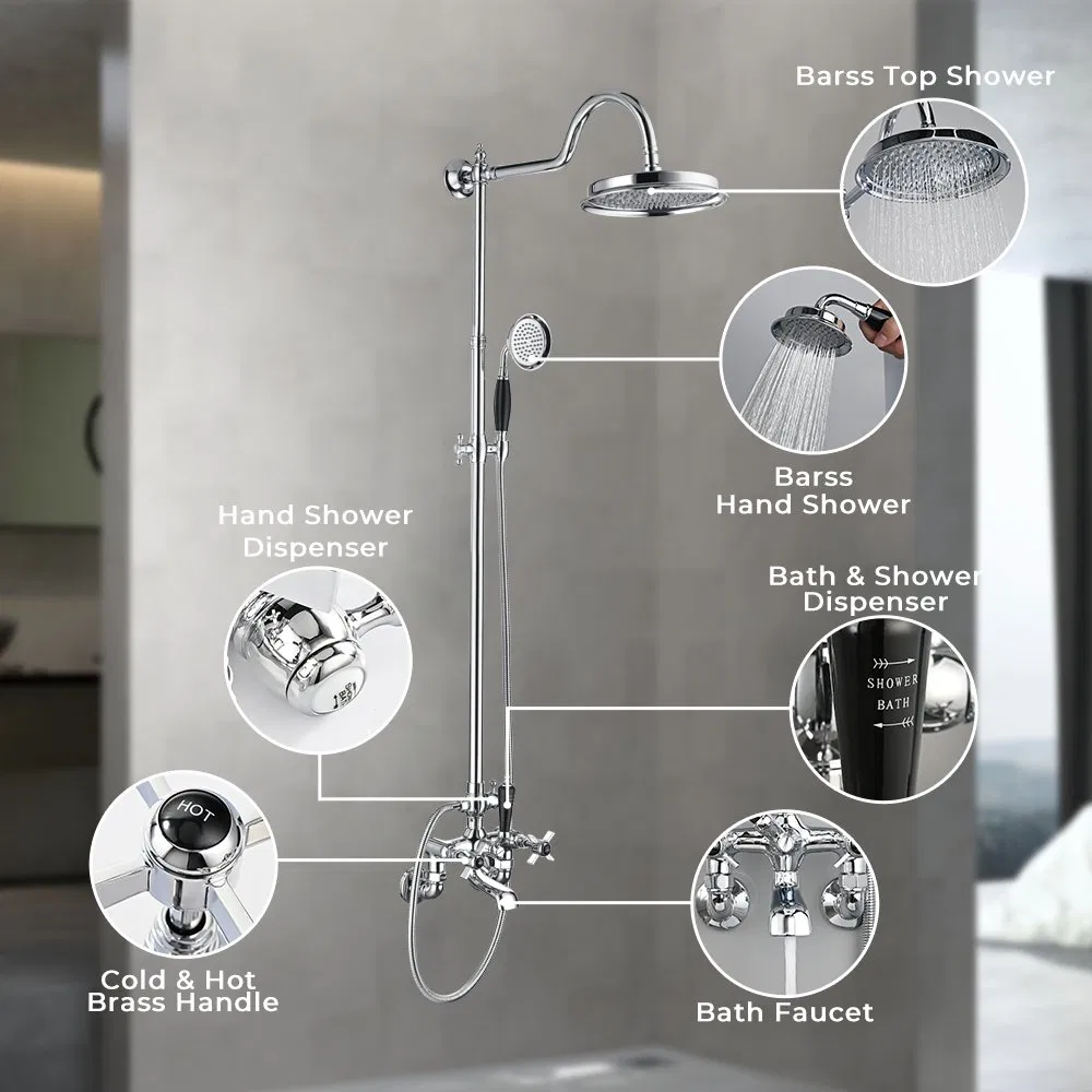 European Classic Style Brass Body Chrome Bathroom Shower Mixer Set Shower Faucet