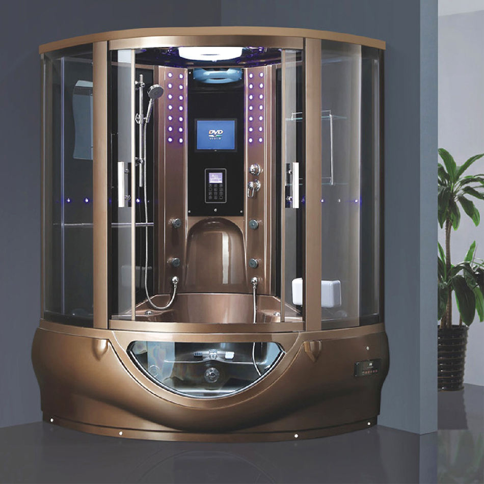 Deluxe Style Coffee Acrylic Whirlpool Computerized Steam Shower Massage Bathrooms Shower Steam Cabin