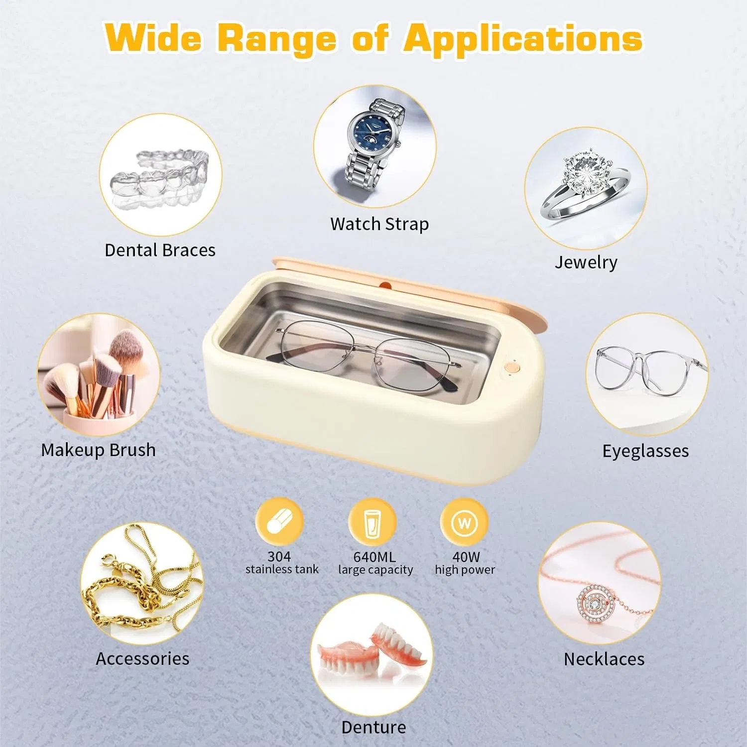 Large-Capacity Portable Ultrasonic Cleaner for Jewelry Glasses