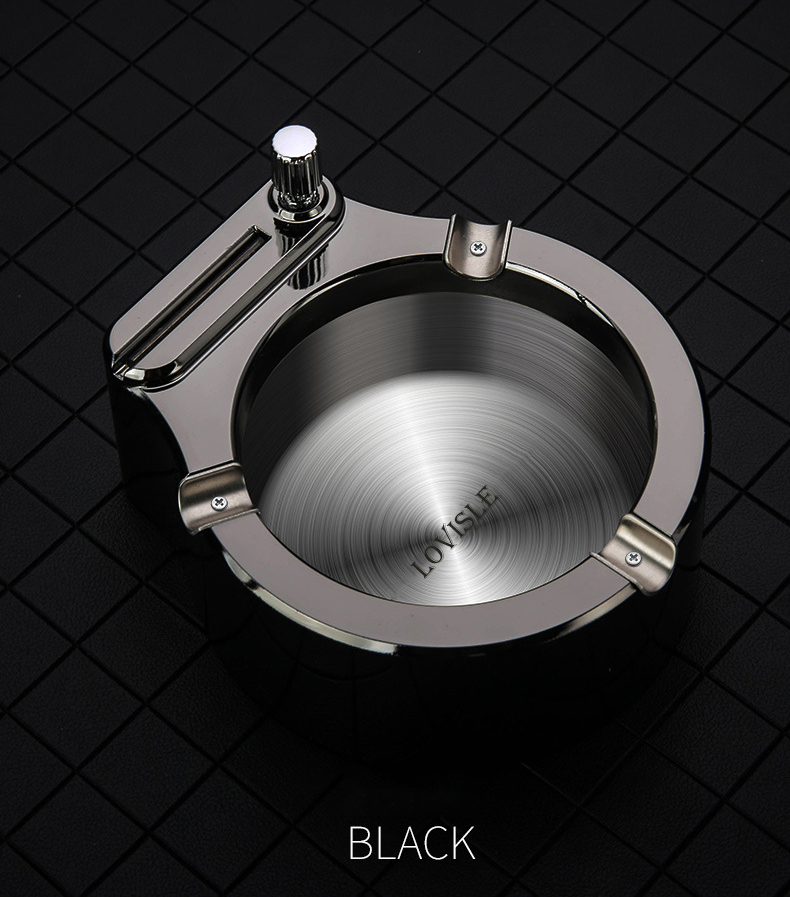 Retro Decorative Metal Ashtray Cigarette Flint Kerosene Refillable Lighter Black Silver Gold