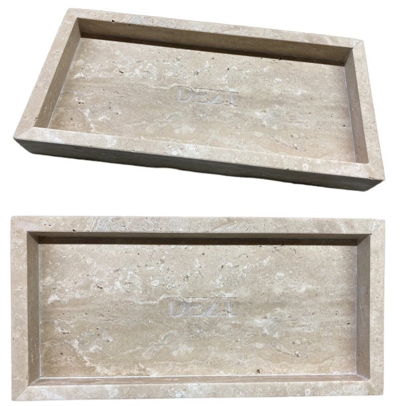 Natural Beige Travertine Marble Tray Luxury Vanity Organizer Decorative Serving Tray