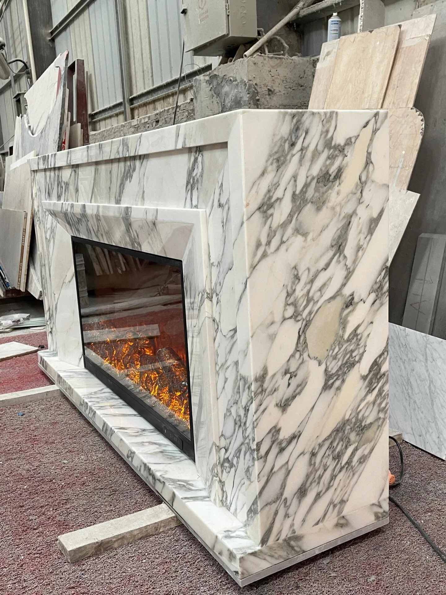 Classic Modern Design Indoor Home Decor Hand Carved Natural Stone Italian Arabescato Marble Fireplace Mantel