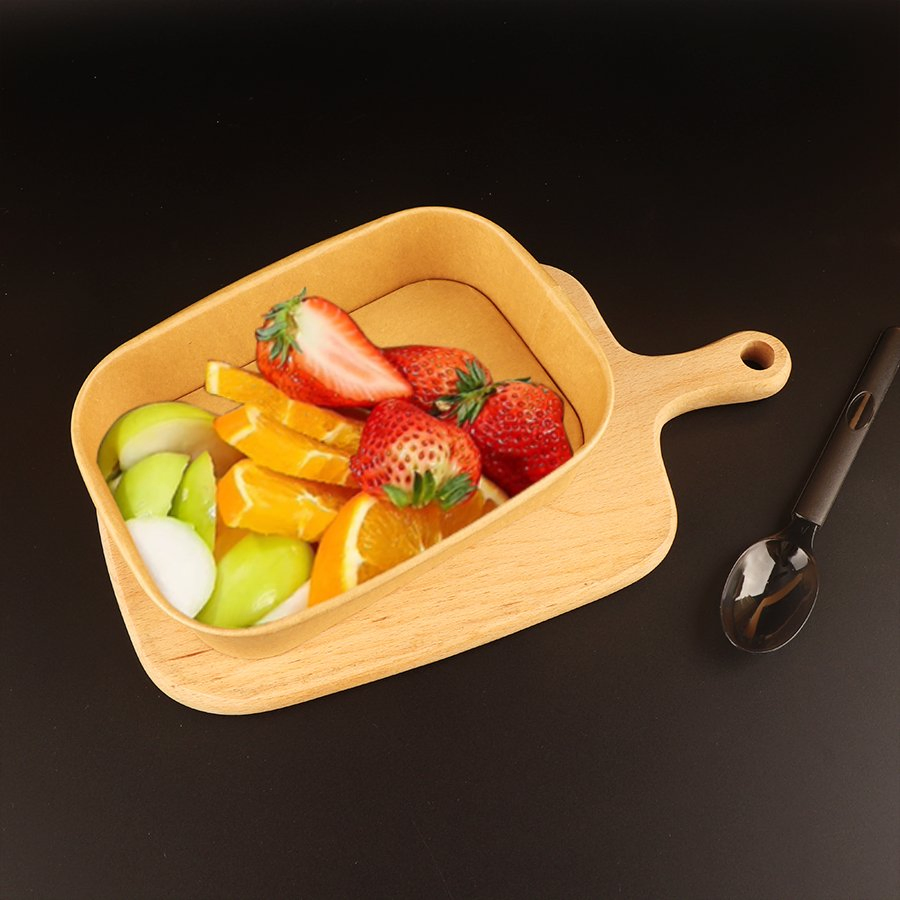 Eco-Friendly Disposable 1300ml Food Fruit Mixing Brown Salad Kraft Paper Bowl with Lid