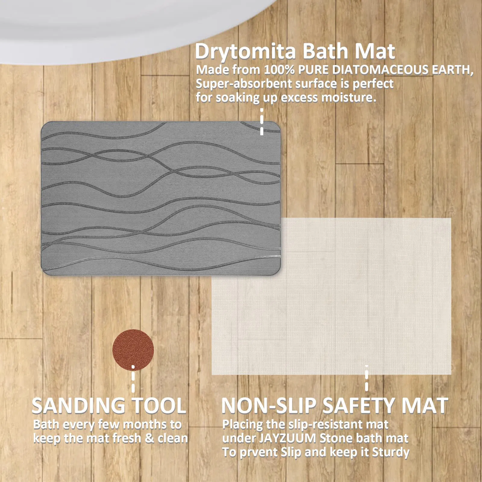 Customize Fast Water Drying Super Absorbent Non-Slip Diatomite Earth Bath Mats Stone Bath Mat for Bathroom