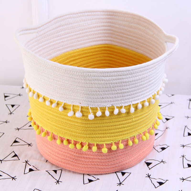 Woven Cotton Rope Large Storage Basket Organizing Nursery Basket with Handles