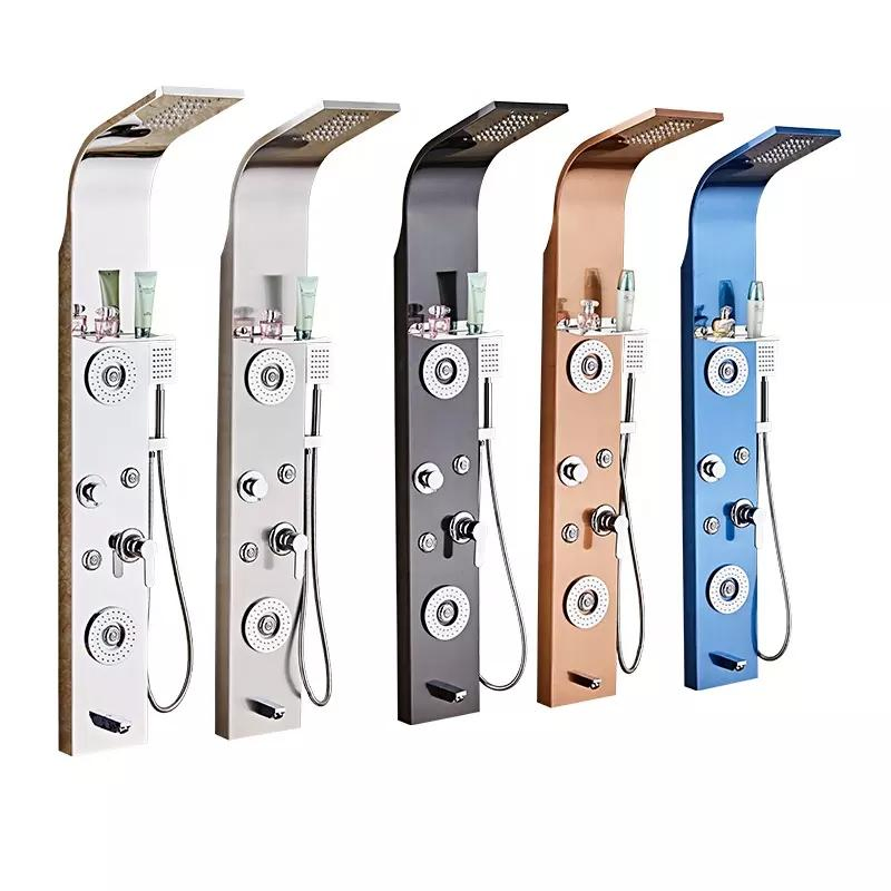 Shower Panel Bathroom Wall Mounted Stainless Steel Waterfall Shower Column Set Tower Massage Jets LED Shower Panels Torre De Ducha