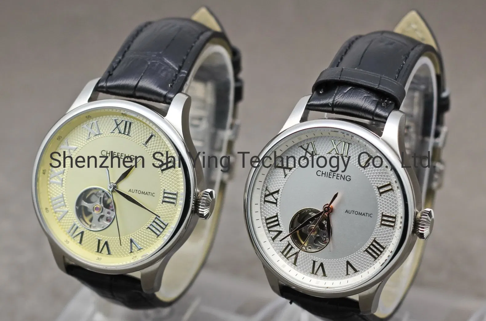 Mens Leather Strap Automatic Mechanical Wind Skeleton Hollow Tourbillon Wristwatches