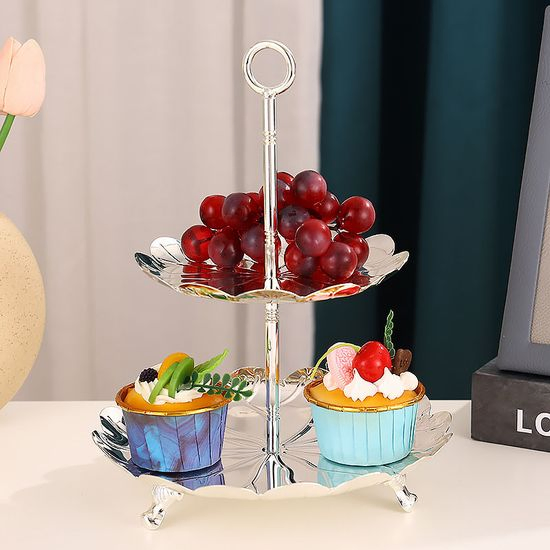 Double-Layer Gold Cake Stand Display Fruit Plate Afternoon Tea Dim Sum Party Tray