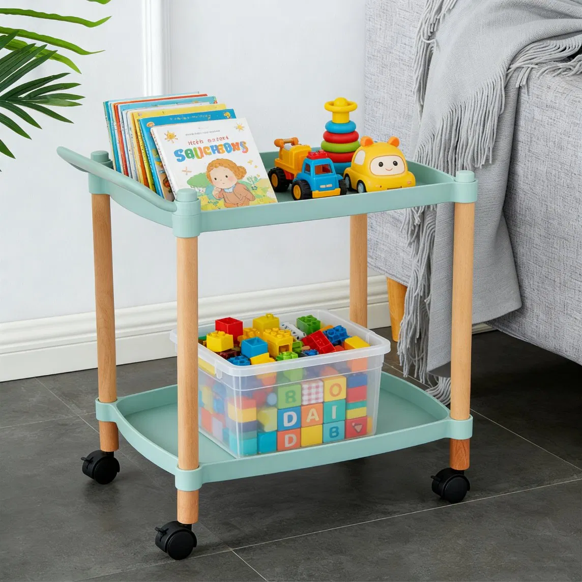 Wood Foldable OEM China Display Shelf Trolley Rolling Utility Cart Multi-Layer Rack