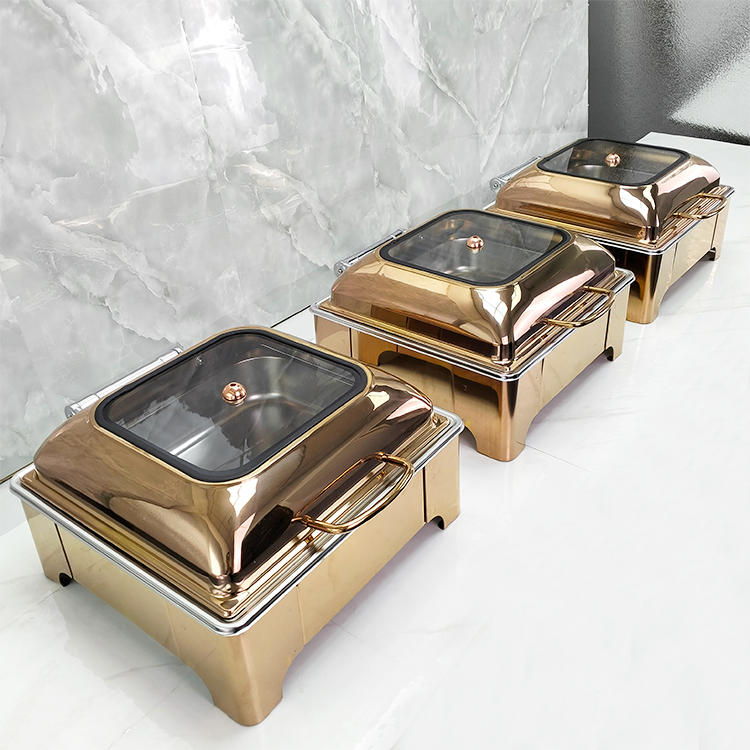 Rose Gold Stainless Steel Buffet Food Warmer Set Restaurant Hotel Electric Commercial Chafing Dish