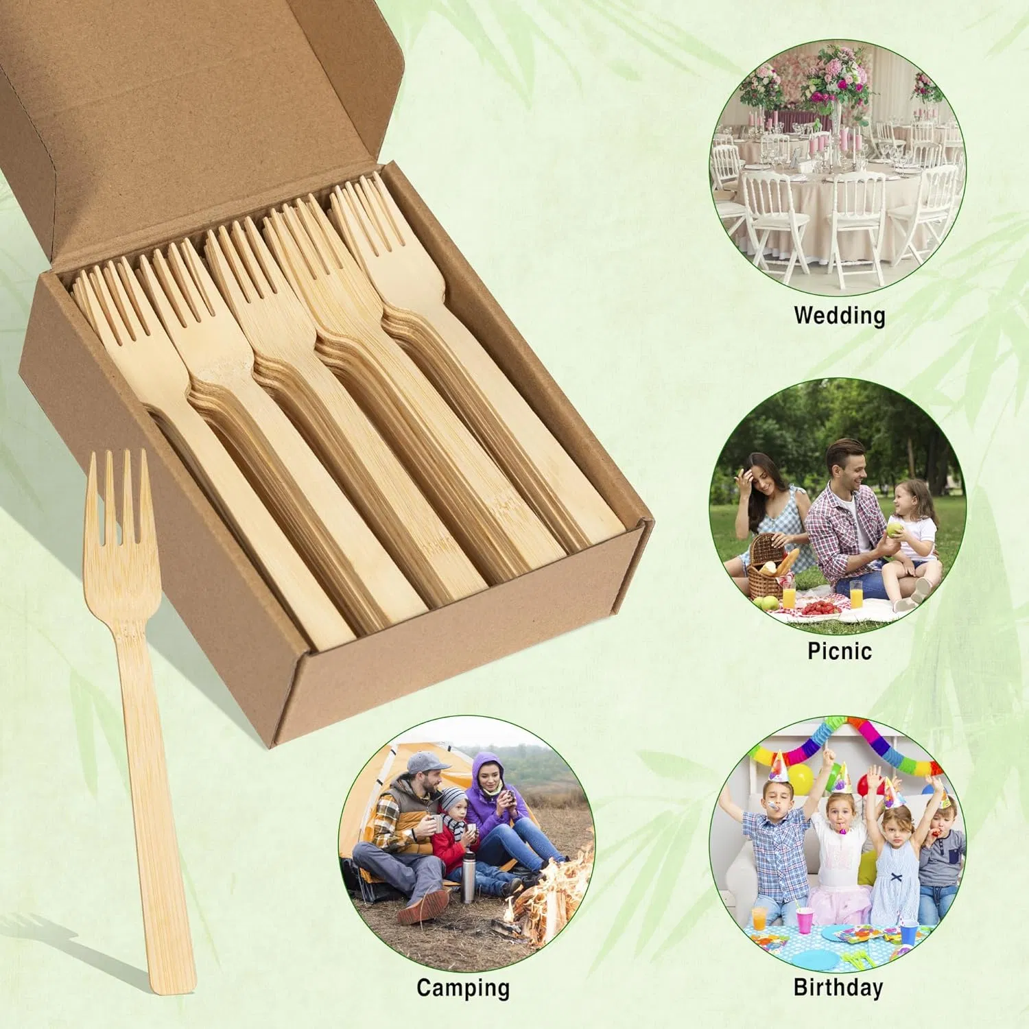 Disposable Home Camping Use Bamboo Dinnerware/Tableware/Cutlery Set