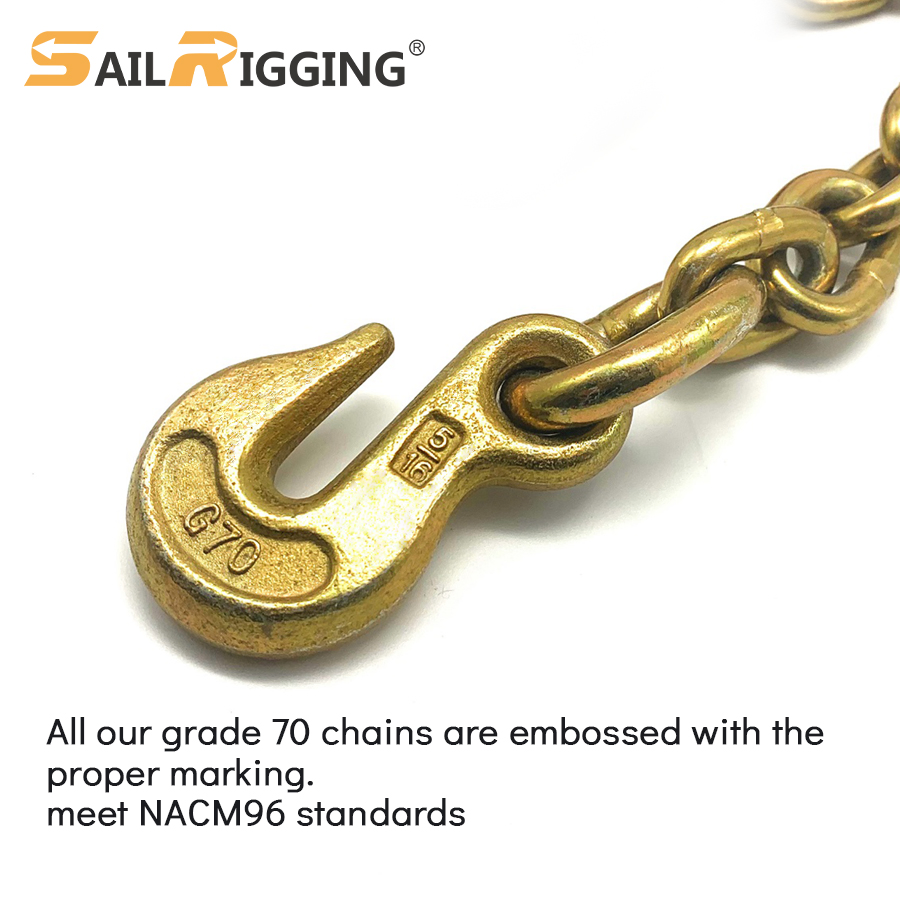 5/16" * 20' G70 Us Standard Link Yellow Zinc Transport Chain Binder Chain with Clevis Grab Hook