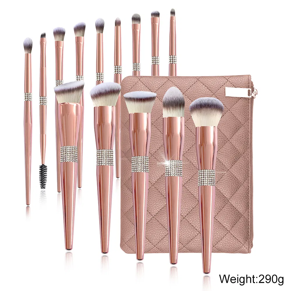 Custom Logo Professional Rose Gold Diamond Vegan Makeup Brush Set Supplier