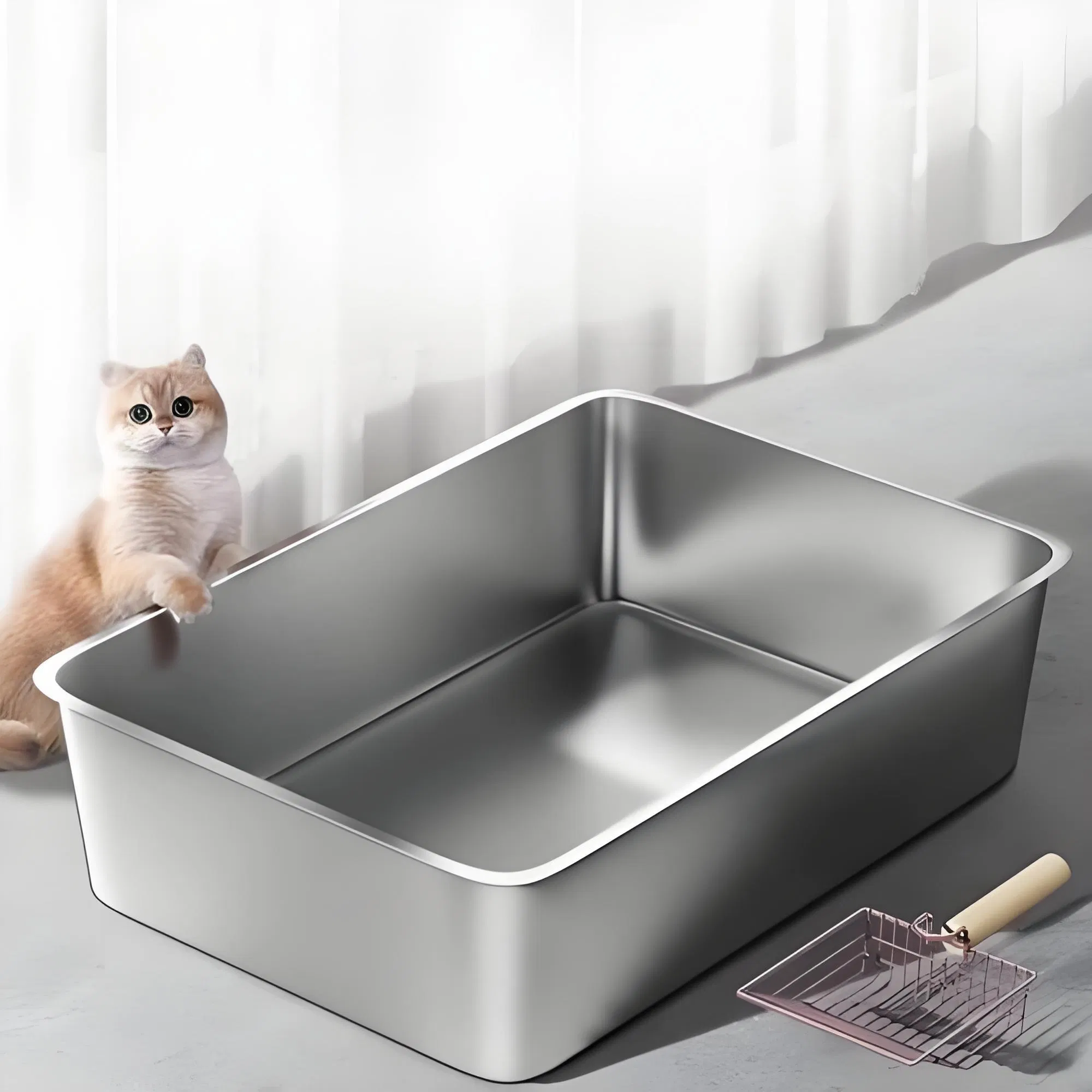 Easy-to-Clean Polypropylene Cat Litter Box for Pet Owners