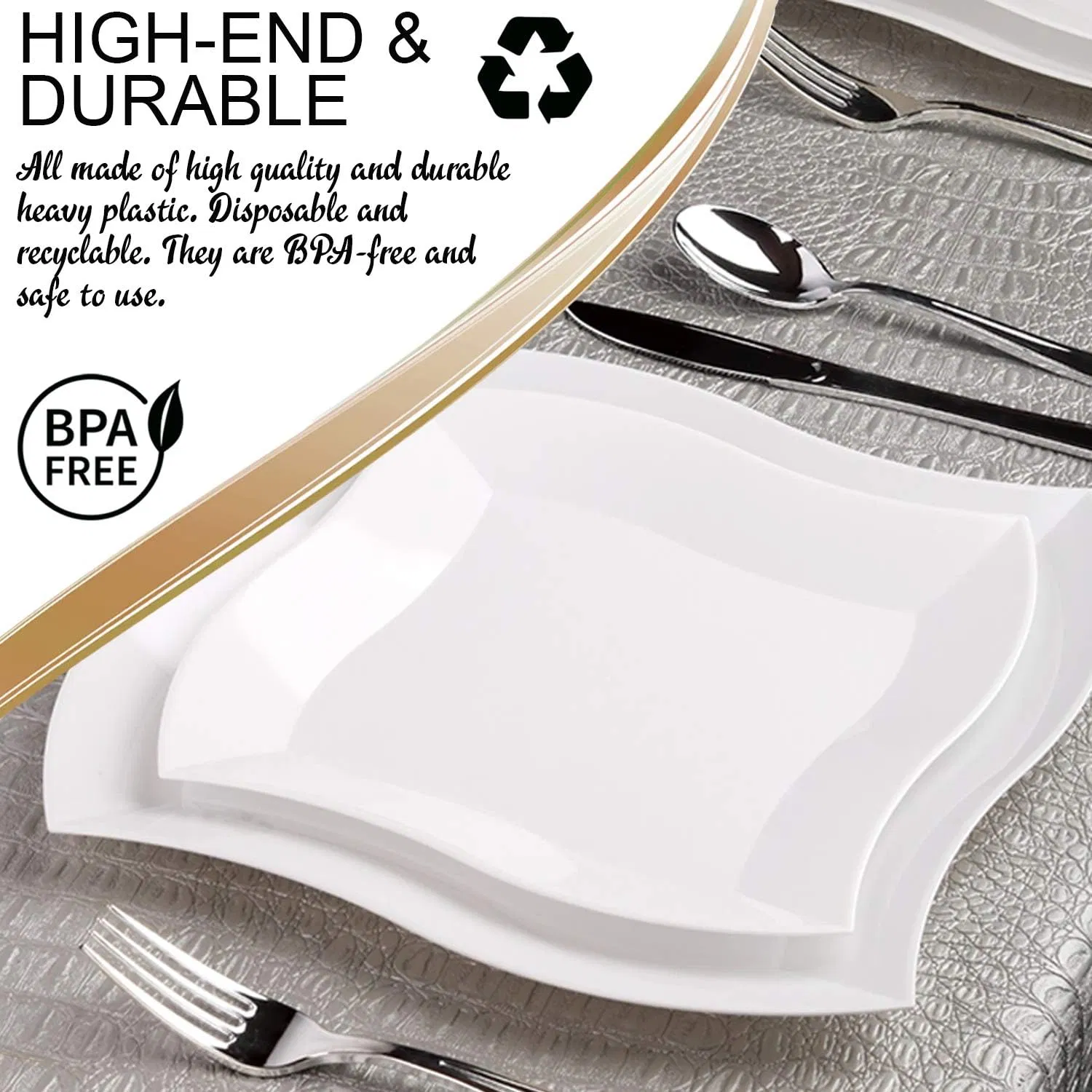 Elegant Disposable White Plastic Wave Dinner Plates - 10 Inches