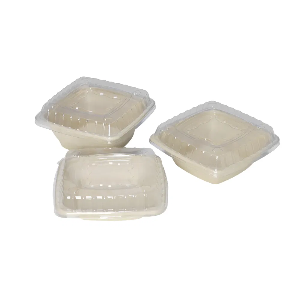 Disposable Biodegradable 32oz Container Restaurant Serving Square Sugarcane Sugar Cane Bagasse Noodle Salad Bowl with Clear Lid