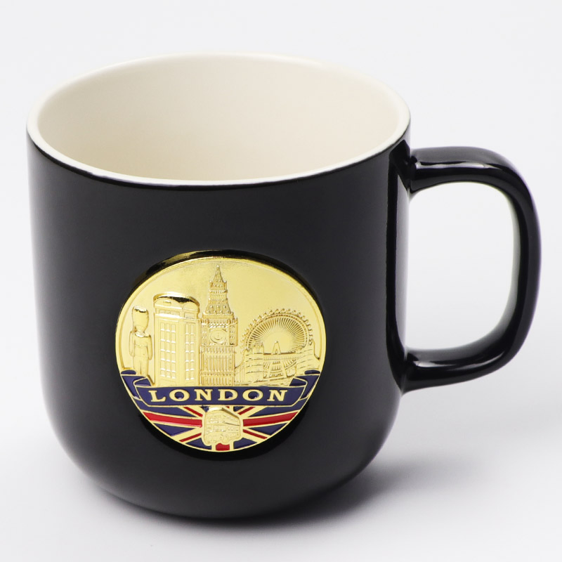 Wholesale Custom Metal Engraved Logo London Souvenir Tourist Ceramic Coffee Mug Cup