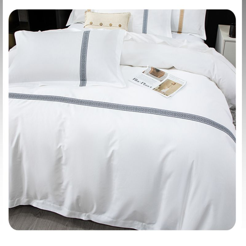 ODM/OEM Hotel Guesthouse Bedding White Brushed Queen King Bed-Linen Webbing Quilt Comforter Duvet Cover Soft Bed Sheets Double Pillowcases Bedding Set