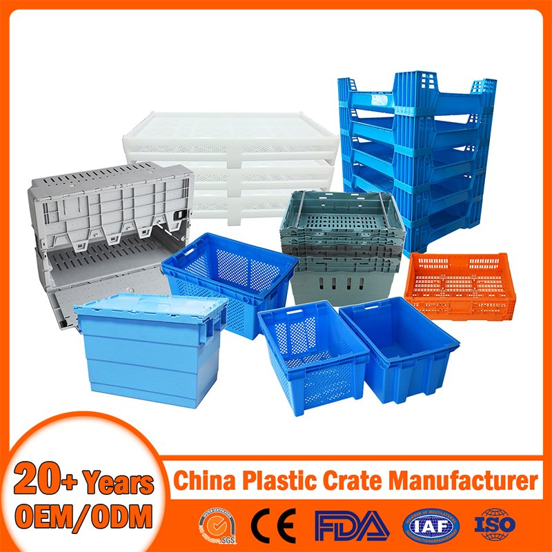 China Plastic Crate Manufacturer Stackable/Attached Lid /Nestable/Lobster/Bale Arm/EU/Euo Moving Mesh Turnover Logistic/Bread/Egg/Beer Tote Plastic Crate