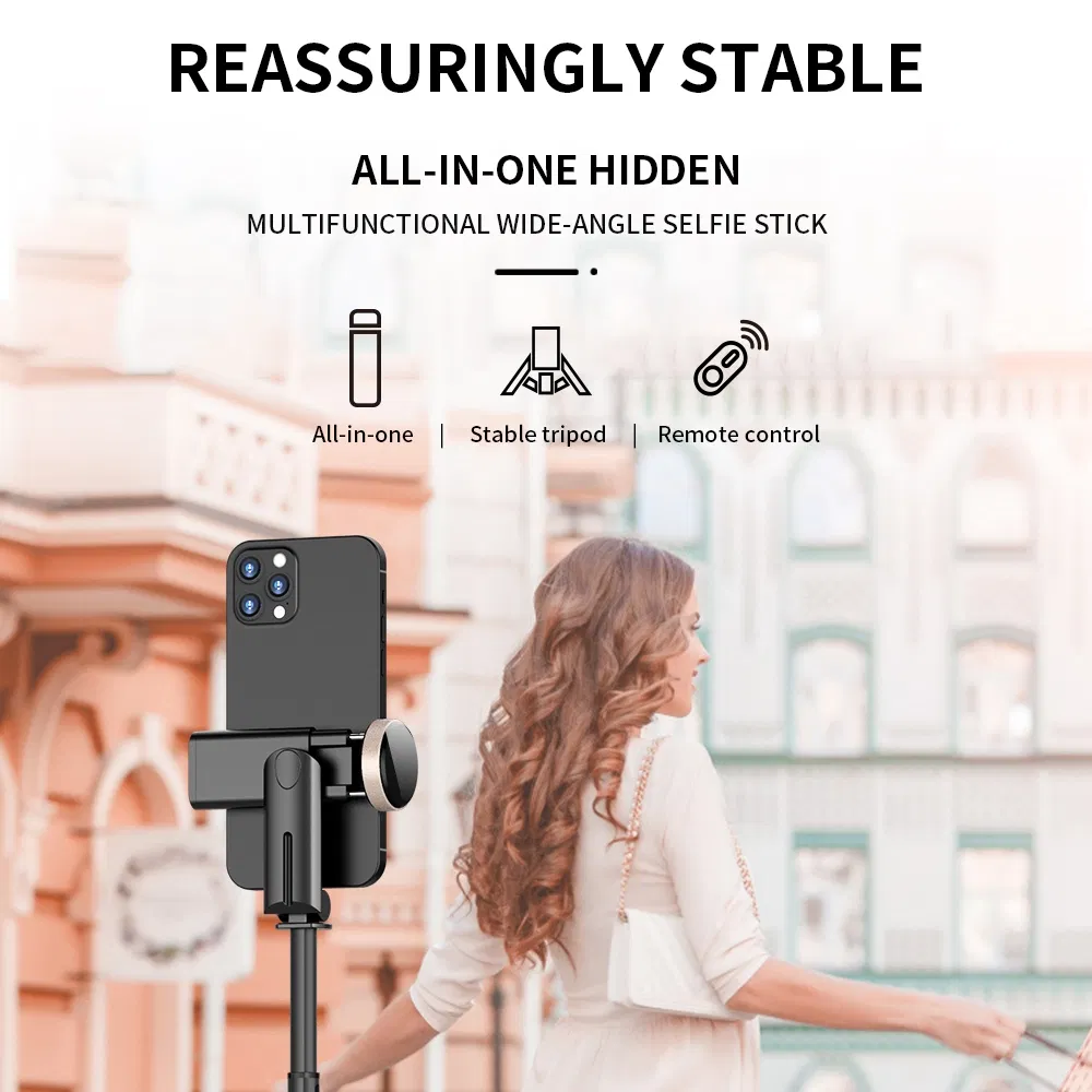Q12 Mobile Phone Holder Tripod Extendable Aluminium Alloy Pole Live Streaming Selfie Stick with Bluetooth Remote Control - Black