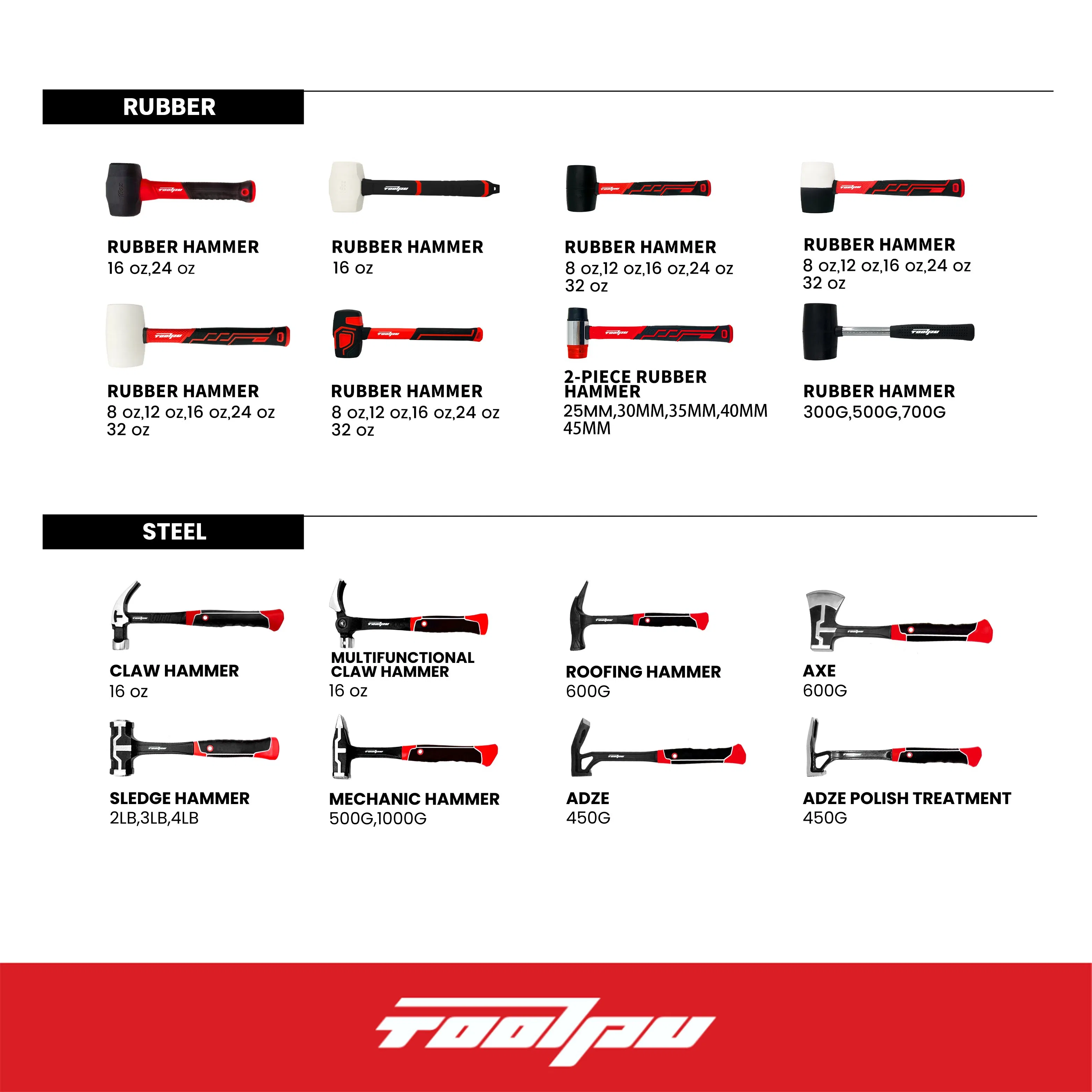 Black Dead Blow Shock-Absorbing Rubber Coated Rubber Mallet Hammer