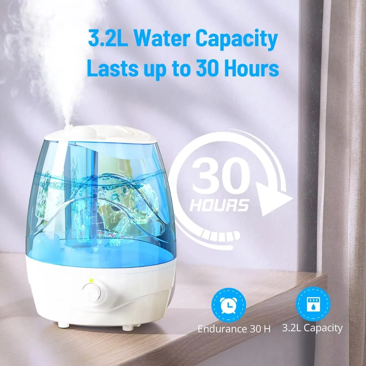 Noiseless 5L Humidifier Room Humidifier Classic Home Baby Room Quiet 2.5L Air Ultrasonic Cool Mist Humidifier for Peaceful Spaces