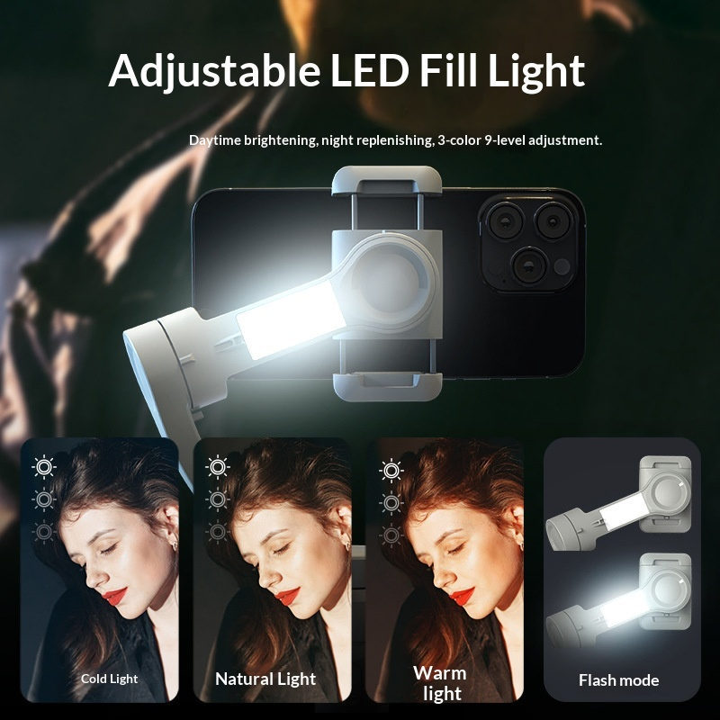 Tokqi M01 Ai Face Tracking 3-Axis Handheld Gimbal Stabilizer with Anti-Shake & Built-in LED Fill Light for Smartphone