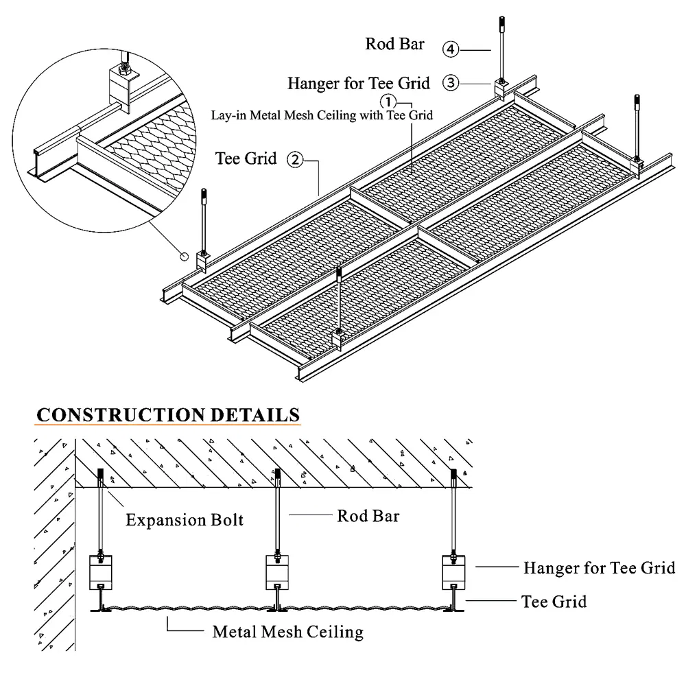 Framed Suspended Metal Aluminium Galvanized Steel Lay in Mesh Ceiling Panel