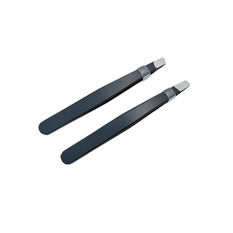 Customized Stainless Steel Anti-Static Brow Tweezers Black Slanted Hair Removal Eyebrow Clip Tweezer with Private Label