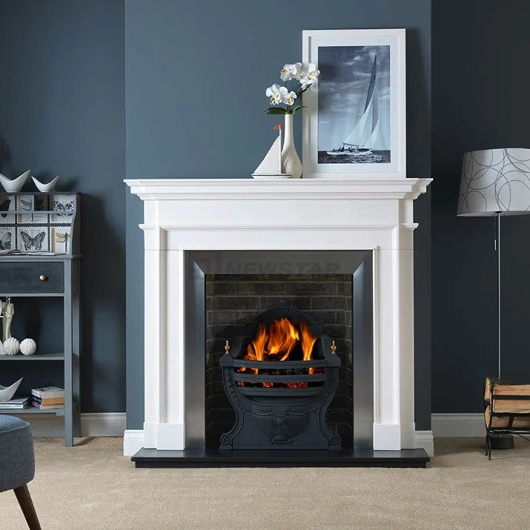 Newstar Home Decor Flower Carving Stone Fireplace with White Marble and Beige Limestone Sandstone Price