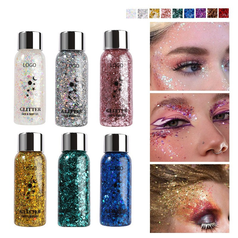 Ditong Hot Sale Glitter Face Body Gel Powder Eyeshadow Lips Nails Hair Makeup Colorcosmetics Body Glitter Primer Gel