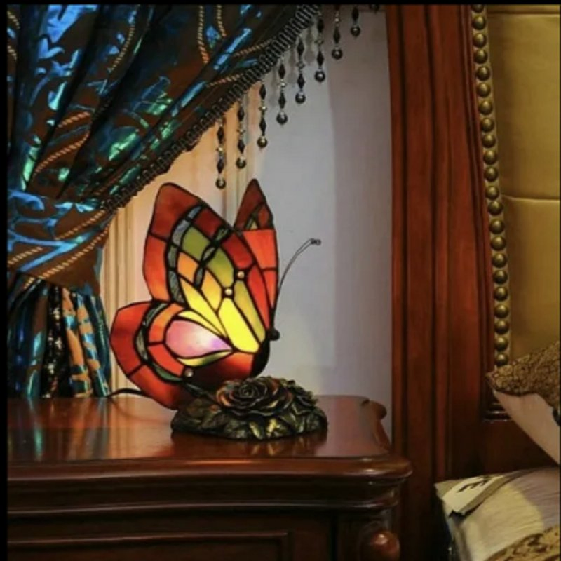 Elegant Tiffany Style Stained Glass Butterfly Bedside Lamp for Bedrooms