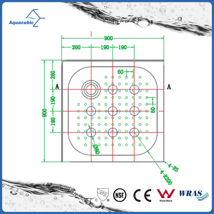 Sanitary Ware Aquare 2 Side Lips ABS Fiberglass Shower Tray