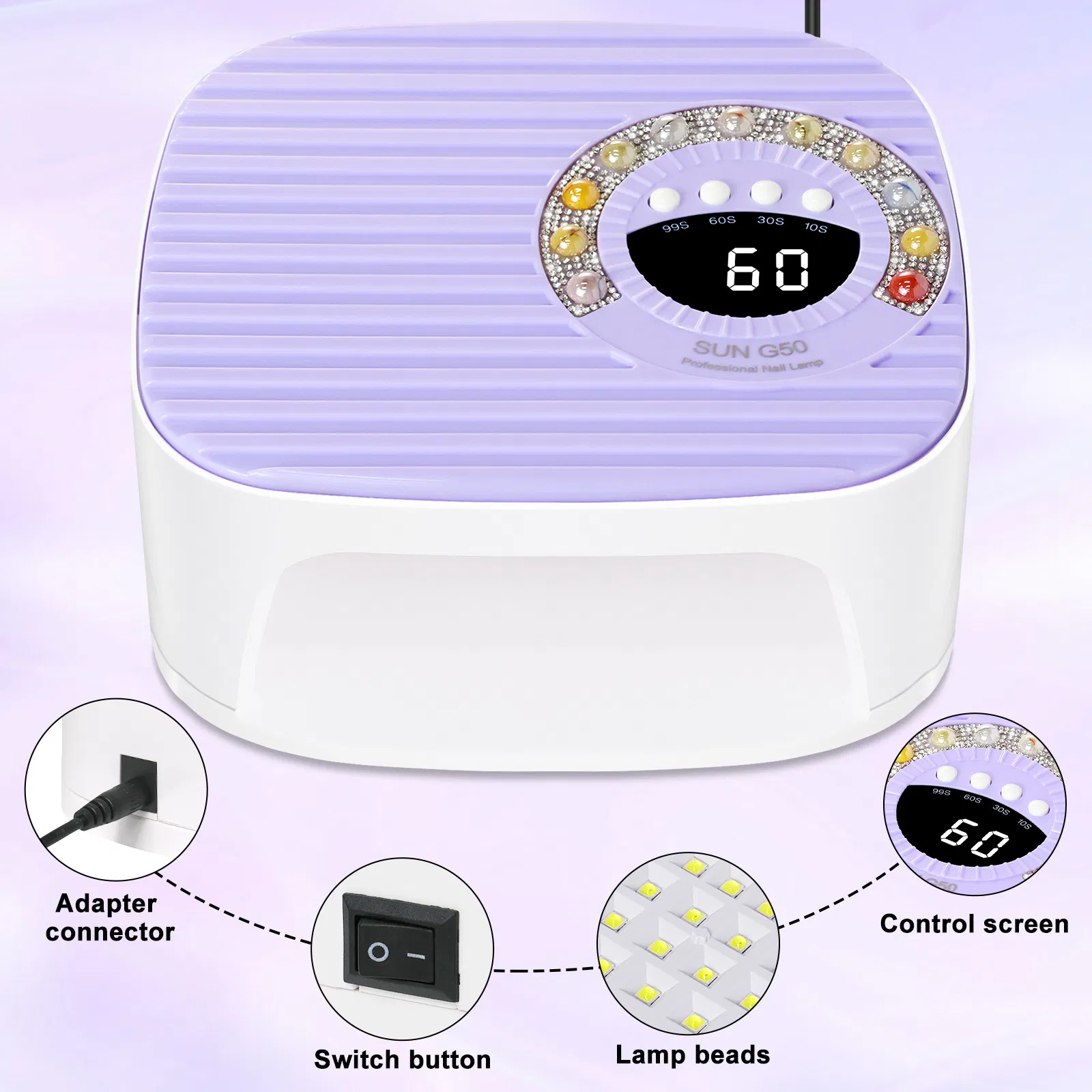 2025 New Design Big Diamond-Encrusted UV Nail Lamp for Gel Manicure