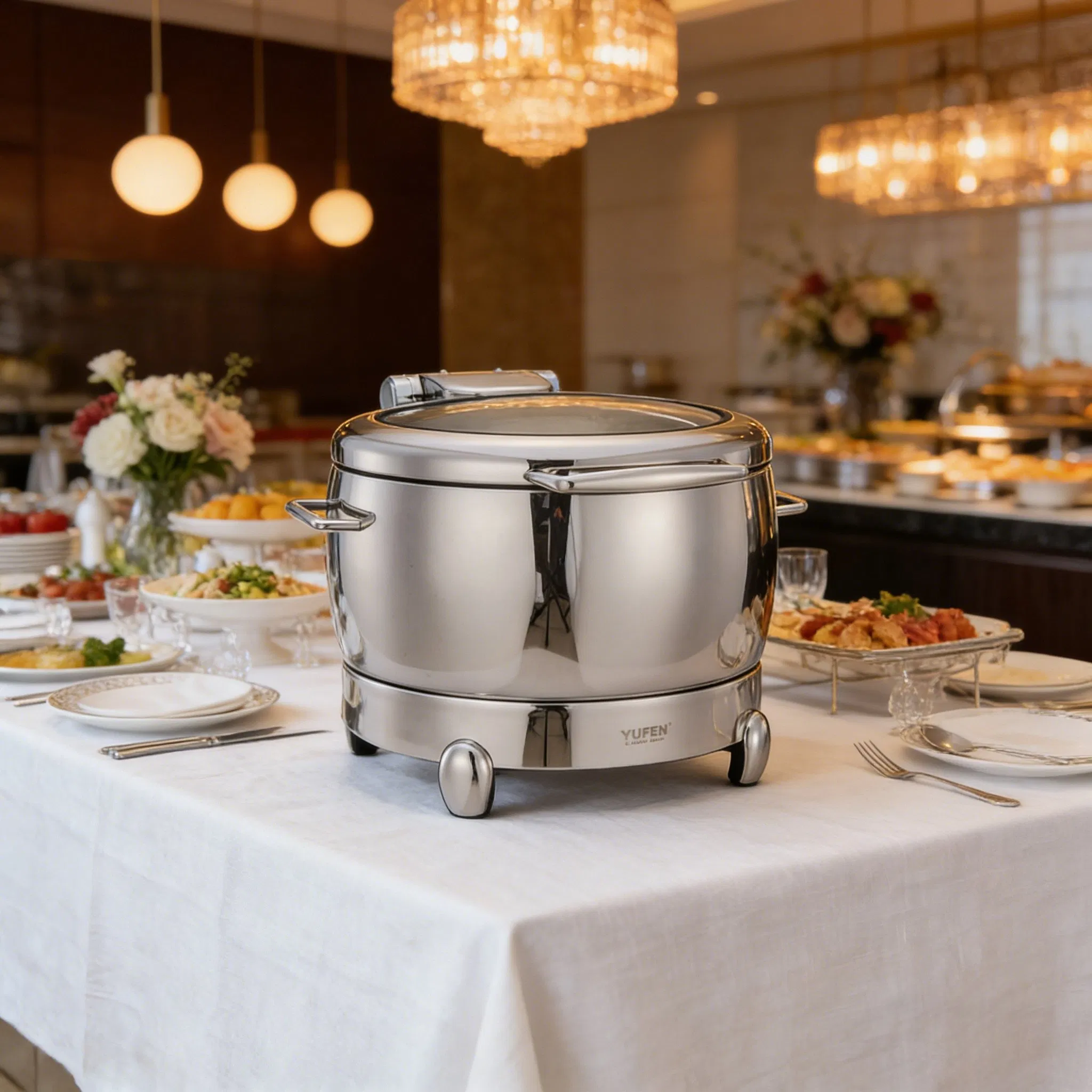 Yufeh Commercial Stainless Steel 10L Chafing Dishes Buffet Soup Food Warmer with Hydrauli Glass Lid Food Warmer Display