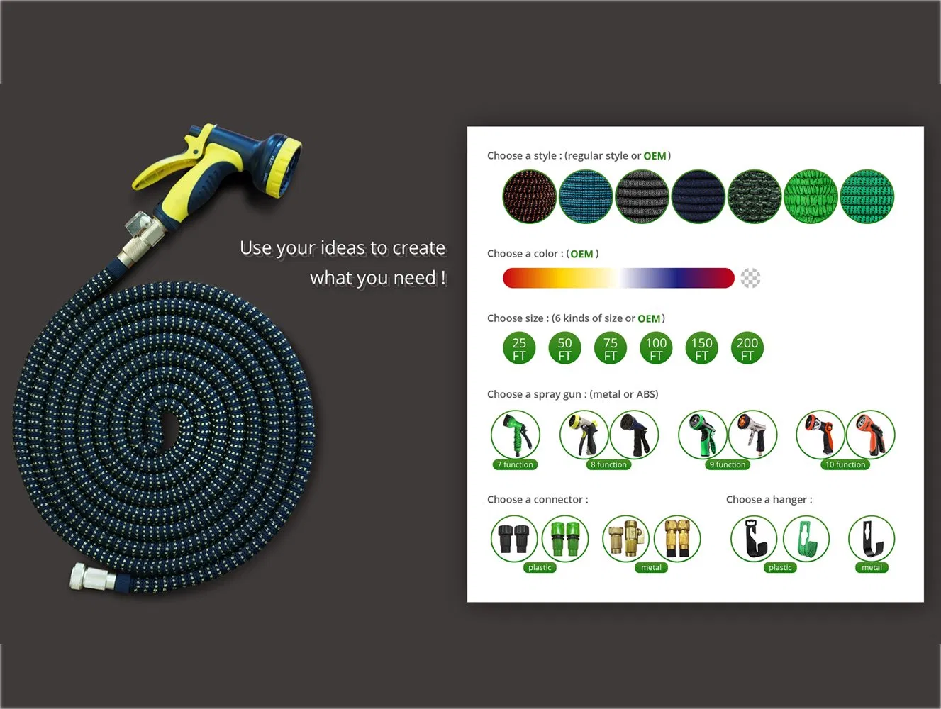 Abrasion Resistant Reinforced Outer Layer Expandable Garden Hose with Metal Guard Connectors Spray Nozzle for Rough Terrain